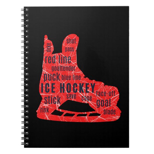 Ice Hockey Notebook (red skate with hockey words) ノートブック (正面)