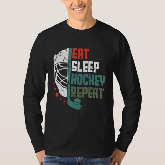 Ice Hockey Outfit Eat Sleep Hockey Repeat Funny Ic Tシャツ (正面)