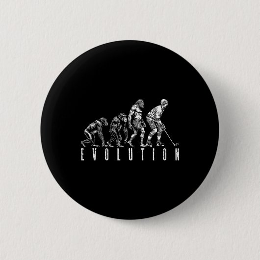 Ice Hockey Player Evolution Funny Man Ape Caveman  缶バッジ (正面)