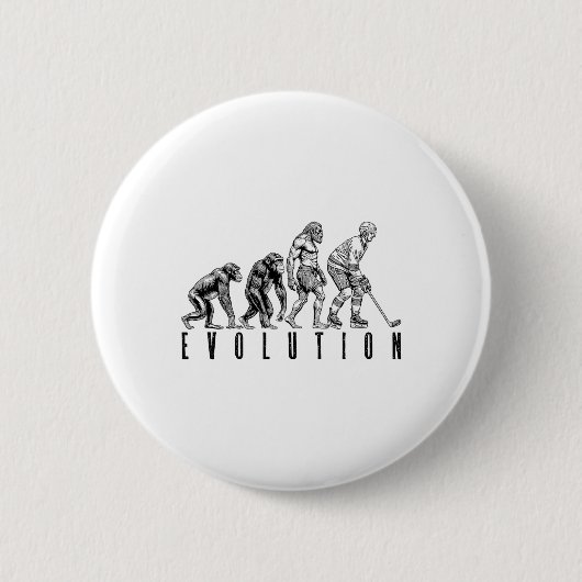 Ice Hockey Player Evolution Funny Man Ape Caveman  缶バッジ (正面)
