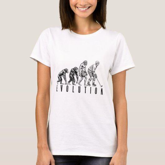 Ice Hockey Player Evolution Funny Man Ape Caveman  Tシャツ (正面)