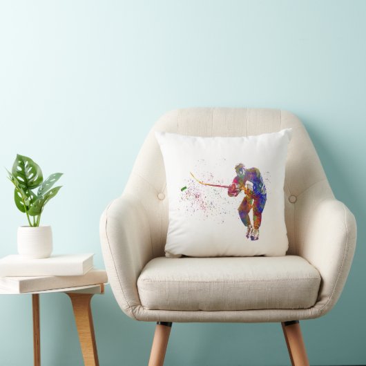 Ice hockey player in watercolor クッション (椅子)