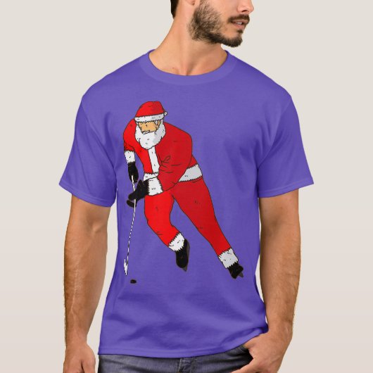 Ice Hockey Playing Santa T  Christmas Gift Tシャツ (正面)