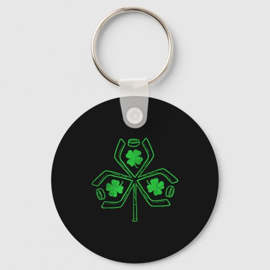 Ice Hockey Shamrock Clover St Patricks Day Player  キーホルダー (正面)