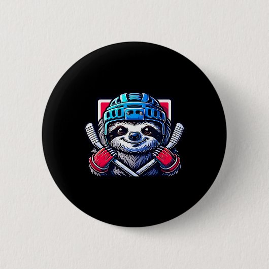 Ice Hockey Sloth Ready To Score Fun Graphic  缶バッジ (正面)
