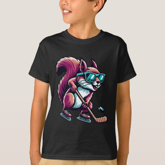 Ice Hockey Squirrel Cool Gles Skating  Tシャツ (正面)