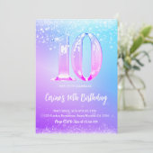 Ice number white glitter Girl 10th Birthday 招待状 (スタンド正面)