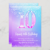 Ice number white glitter Girl 10th Birthday 招待状 (正面/裏面)