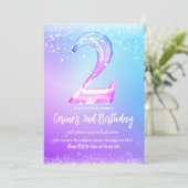 Ice number white glitter Girl 2nd Birthday 招待状 (スタンド正面)