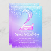 Ice number white glitter Girl 2nd Birthday 招待状 (正面/裏面)