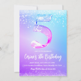 Ice number white glitter Girl 5th Birthday 招待状