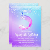 Ice number white glitter Girl 5th Birthday 招待状 (正面/裏面)