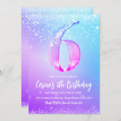 Ice number white glitter Girl 6th Birthday 招待状 (正面/裏面)