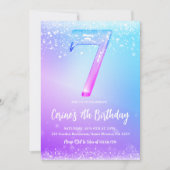 Ice number white glitter Girl 7th Birthday  招待状 (正面)