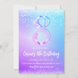 Ice number white glitter Girl 8th Birthday  招待状