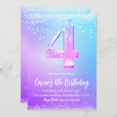 Ice number white glitter girl birthday 招待状 (正面/裏面)