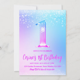 Ice number white glitter Girl First Birthday 招待状