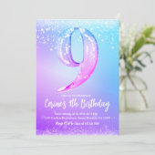 Ice number white glitter Girl Nine Birthday 招待状 (スタンド正面)