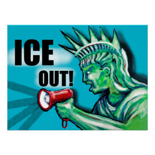 ICE OUT(排除せよ)、自由の女神抗議 ポスター