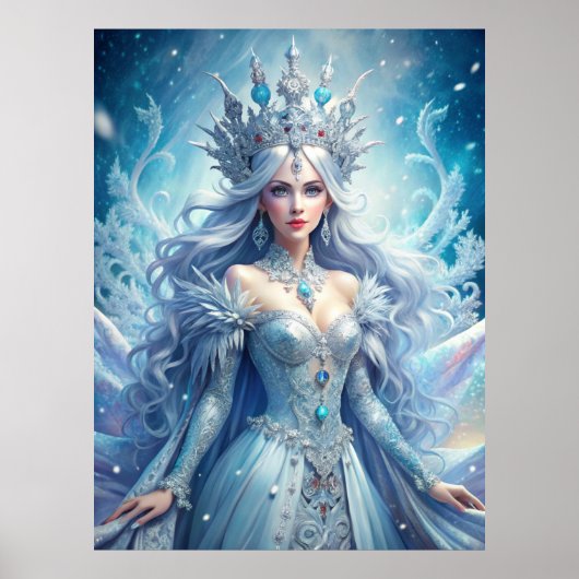 Ice Queen Fantasy – Winter Goddess Portrait Art ポスター (正面)