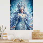 Ice Queen Fantasy – Winter Goddess Portrait Art ポスター (キッチン)