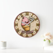 Ice Scream Funny Ice Cream Cute Kawaii Kitchen ラージ壁時計 (ホーム)