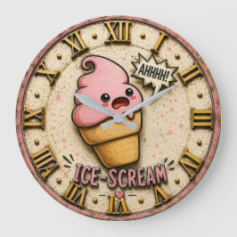 Ice Scream Funny Ice Cream Cute Kawaii Kitchen ラージ壁時計