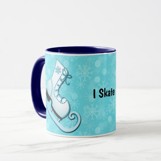 Ice Skate I Skate Personalized Mug Cup in Blue マグカップ (正面左)