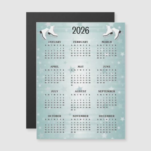 Ice Skates Design 2026 Calendar Magnetic Card (正面/裏面)