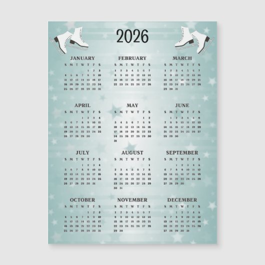 Ice Skates Design 2026 Calendar Magnetic Card (正面)