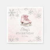 Ice Skates Girl Birthday Pink Bow Silver Snowflake スタンダードカクテルナプキン (正面)