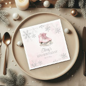 Ice Skates Girl Birthday Pink Bow Silver Snowflake スタンダードカクテルナプキン