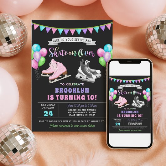 Ice Skating Birthday Invitation 招待状