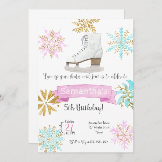 Ice Skating Birthday Invitation 招待状 (正面/裏面)