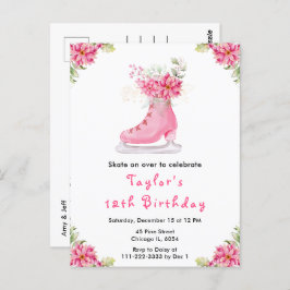 Ice Skating Birthday Party Pink ポストカード
