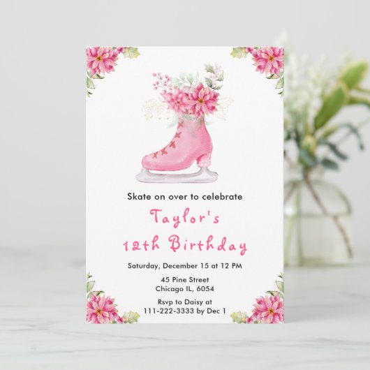 Ice Skating Birthday Party Pink 招待状 (スタンド正面)