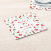 Ice Skating Birthday Party Red スクエアペーパーコースター (アングル)
