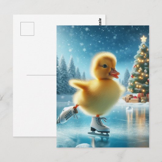 Ice Skating Christmas Duckling ポストカード (正面/裏面)