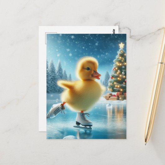 Ice Skating Christmas Duckling ポストカード (正面/裏面インサイチュ)