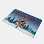 Ice Skating Dachshund Christmas Doormat ドアマット (アングル)