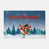 Ice Skating Dachshund Christmas Doormat ドアマット (正面)