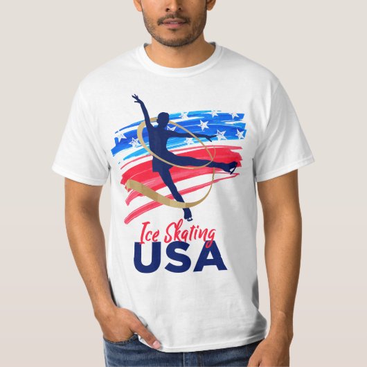 Ice Skating Dance Support the Team T USA Flag Tシャツ (正面)