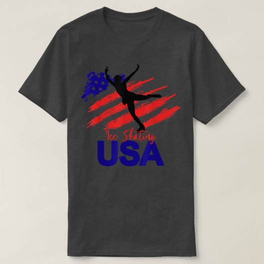 Ice Skating Dance USA Flag Tshirt Support The Team Tシャツ (デザイン正面)