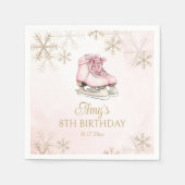 Ice Skating Girl Birthday Pink Bow Gold Snowflakes スタンダードカクテルナプキン (正面)