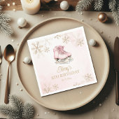 Ice Skating Girl Birthday Pink Bow Gold Snowflakes スタンダードカクテルナプキン