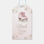 Ice Skating Pink Gold Snowflake Birthday Thank You ギフトタグ (正面)