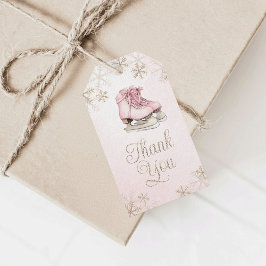 Ice Skating Pink Gold Snowflake Birthday Thank You ギフトタグ