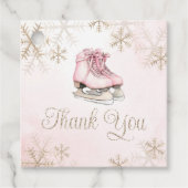 Ice Skating Pink Gold Snowflake Birthday Thank You フェイバータグ (正面)