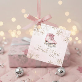 Ice Skating Pink Gold Snowflake Birthday Thank You フェイバータグ