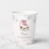 Ice Skating Pink Silver Glitter Snowflake Birthday 紙コップ (正面)